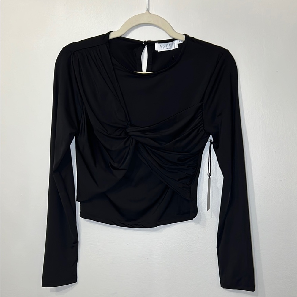 Astr Black Ruched Front Blouse NWT